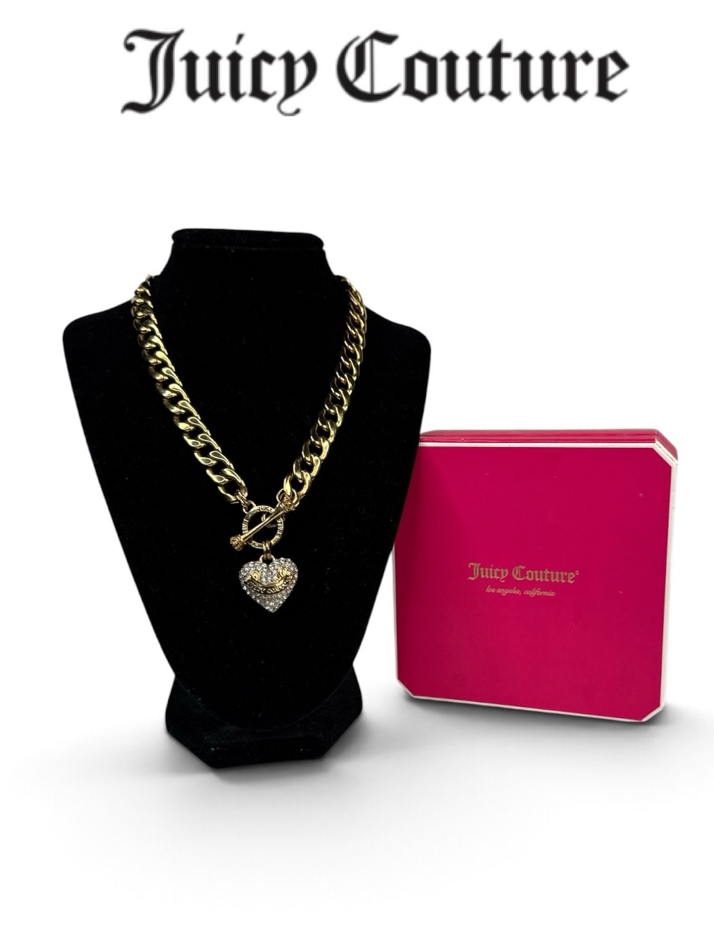 NEW VINTAGE Y2K ORIGINAL BOX JUICY PAVE BANNER HEART NECKLACE COLLECTOR PIECE